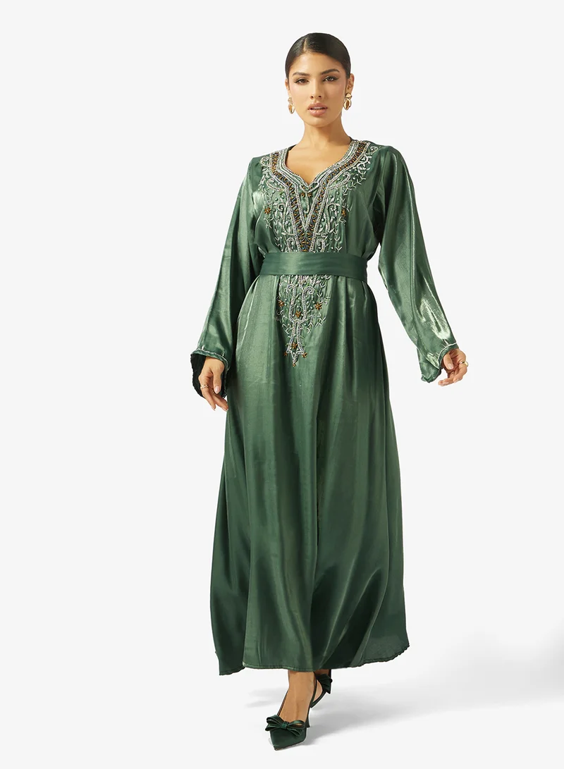Embellished Belted Jalabiya